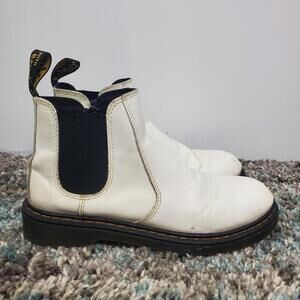 Dr Martens Boots Junior Women 5 Softy T Leather White Chelsea Side Zip Combat